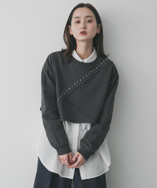 SENSE OF PLACE by URBAN RESEARCH（センスオブプレイスバイアーバンリサーチ）の「スタッズピグメントカットトップ（スウェット・レディース・アイボリー/チャコールグレー/ブラウン・ONE）」の7枚目の写真