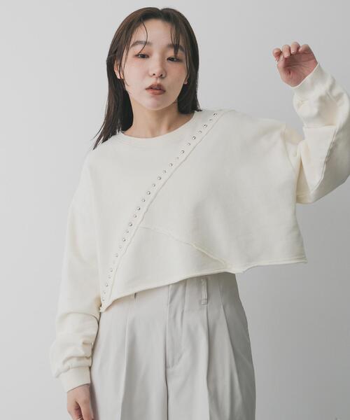 SENSE OF PLACE by URBAN RESEARCH（センスオブプレイスバイアーバンリサーチ）の「スタッズピグメントカットトップ（スウェット・レディース・アイボリー/チャコールグレー/ブラウン・ONE）」の19枚目の写真