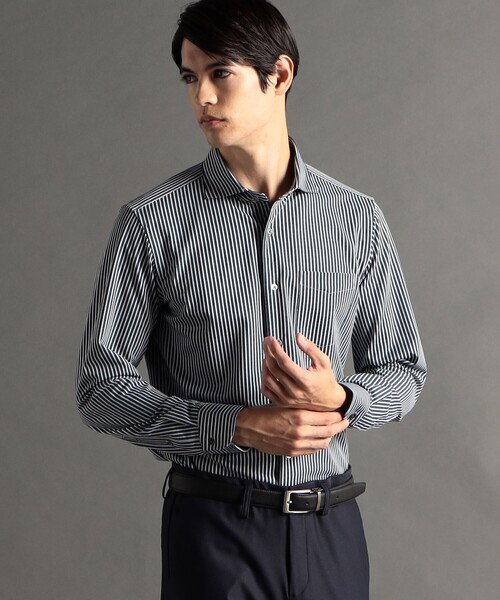 セール】【ex/tra】ジャカードストライプ カッタウェイカラーシャツ