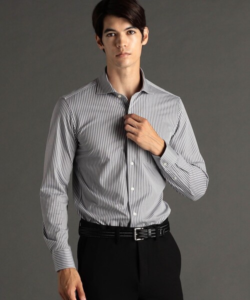 セール】【ex/tra】ジャカードストライプ カッタウェイカラーシャツ