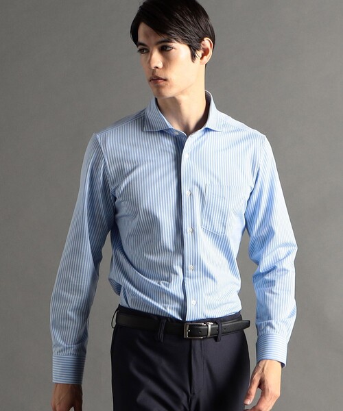 セール】【ex/tra】ジャカードストライプ カッタウェイカラーシャツ