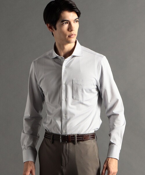 セール】【ex/tra】ジャカードストライプ カッタウェイカラーシャツ