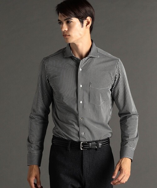 セール】【ex/tra】ジャカードストライプ カッタウェイカラーシャツ