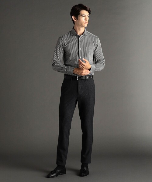 セール】【ex/tra】ジャカードストライプ カッタウェイカラーシャツ