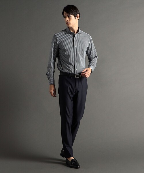 セール】【ex/tra】ジャカードストライプ カッタウェイカラーシャツ