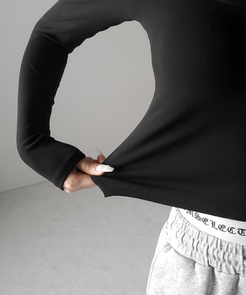 me+em select(ミームセレクト)の「【 カップ付き 】裏起毛レースレイヤードぴちカットソートップス / urakimo square neck pichi cutsew tops(Tシャツ/カットソー・レディース・ホワイト/ブラック/グレー・FREE)」の13枚目の写真