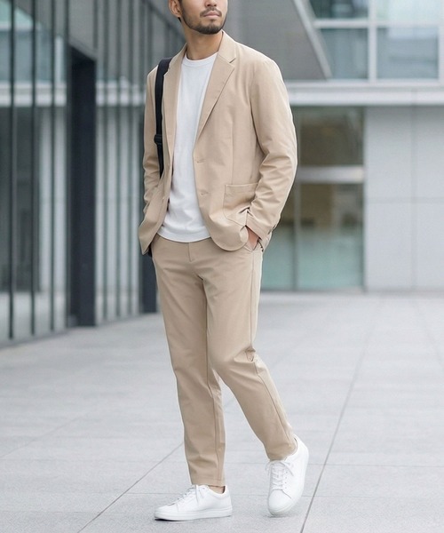 ANPAS(アンパス)の「Quick-Dry Stretch Two-Piece Set (Tailored Jacket + Long Pants)/速乾ストレッチ テーラードジャケット&ロングパンツ スーツ ビジカジ ビジネス オケージョン セレモニー メンズ セットアップ 上下セット(セットアップ・メンズ・ブラック/ベージュ/ネイビー・M/L/XL)」の2枚目の写真