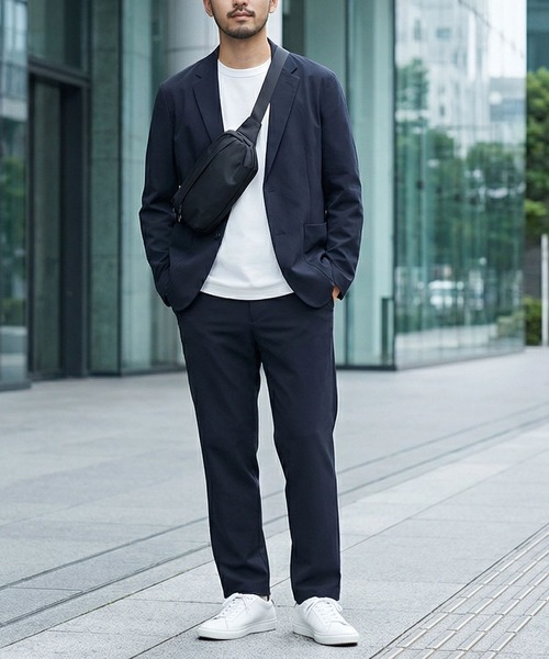 ANPAS(アンパス)の「Quick-Dry Stretch Two-Piece Set (Tailored Jacket + Long Pants)/速乾ストレッチ テーラードジャケット&ロングパンツ スーツ ビジカジ ビジネス オケージョン セレモニー メンズ セットアップ 上下セット(セットアップ・メンズ・ブラック/ベージュ/ネイビー・M/L/XL)」の3枚目の写真