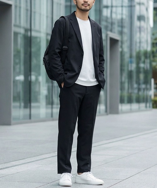 Quick-Dry Stretch Two-Piece Set (Tailored Jacket + Long Pants)/速乾ストレッチ テーラードジャケット＆ロングパンツ スーツ ビジカジ ビジネス オケージョン セレモニー メンズ セットアップ 上下セット