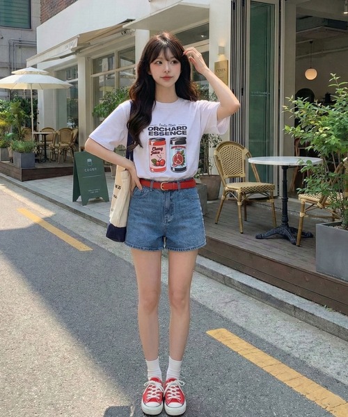 September SEOUL(セプテンバーソウル)の「レトロチェリーとザクロドリンク缶イラストTシャツ(Tシャツ/カットソー・レディース・ホワイト/アッシュ・FREE)」の7枚目の写真