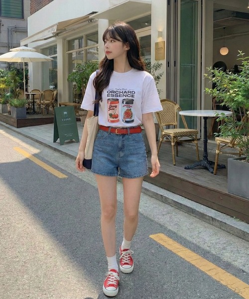 September SEOUL(セプテンバーソウル)の「レトロチェリーとザクロドリンク缶イラストTシャツ(Tシャツ/カットソー・レディース・ホワイト/アッシュ・FREE)」の9枚目の写真