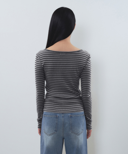MUSINSA STANDARD WOMAN（ムシンサスタンダードウーマン）の「ウィメンズストライプリブスリム長袖Tシャツ[チャコールグレー]（Tシャツ/カットソー・レディース・その他・SMALL/MEDIUM/LARGE/X-SMALL）」の6枚目の写真
