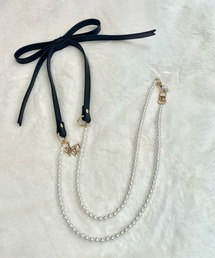 Dormiir（ドルミール）の「【Dormiir】パール×合皮リボンスマホショルダーストラップ（スマホグッズ）」