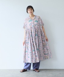 yuni | Island print tiered open collar ワンピース(ワンピース)
