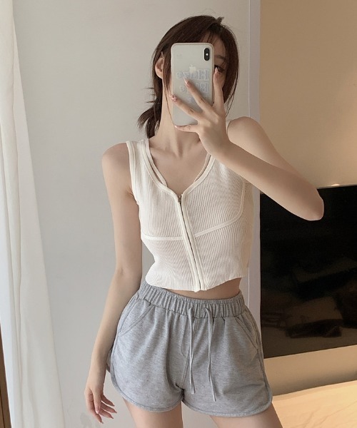 SHEPP（シープ）の「【26年春夏新作】フロントジップ ダブルストラップ リブニットビスチェ（チューブトップ・レディース・ブラック/ホワイト・F）」の12枚目の写真