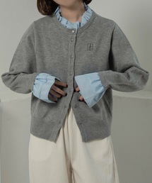 shirt frill docking embroidery cardigan / シャツフリルドッキングエンブロイダリーカーディガン