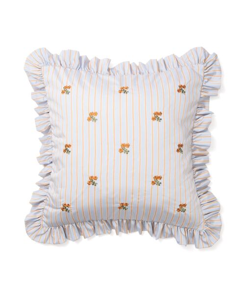 EMBフラワーフリル クッションカバー 450×450 ブルー（D-021