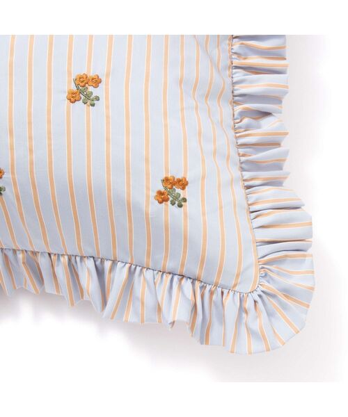 EMBフラワーフリル クッションカバー 450×450 ブルー（D-021