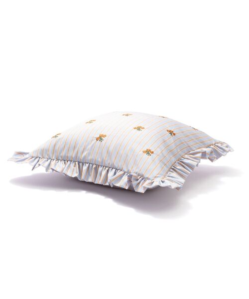 EMBフラワーフリル クッションカバー 450×450 ブルー（D-021