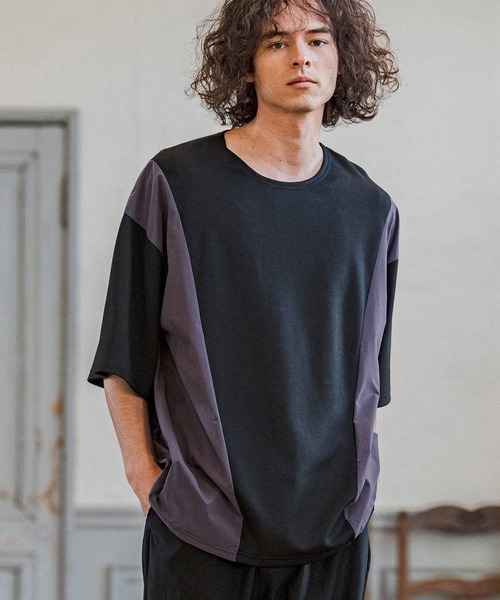 CAMBIO(カンビオ)の「mt10237- 異素材ミックスカットソー(CMB-R0207)(Tシャツ/カットソー・メンズ・ホワイト/ブラック/チャコール・S/M/L)」の3枚目の写真