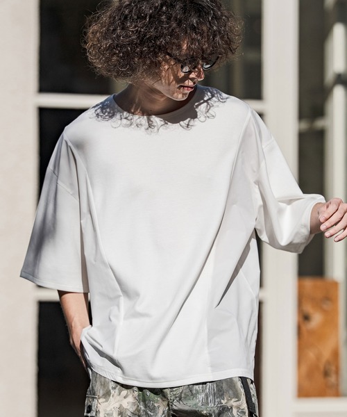 CAMBIO(カンビオ)の「mt10237- 異素材ミックスカットソー(CMB-R0207)(Tシャツ/カットソー・メンズ・ホワイト/ブラック/チャコール・S/M/L)」の4枚目の写真