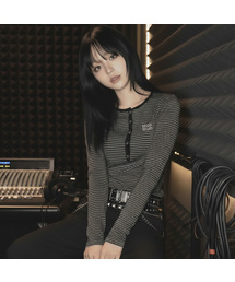 muahmuah（ムーアムーア）の「ヘンリーネックストライプステッチTシャツ[4色]（Tシャツ/カットソー）」