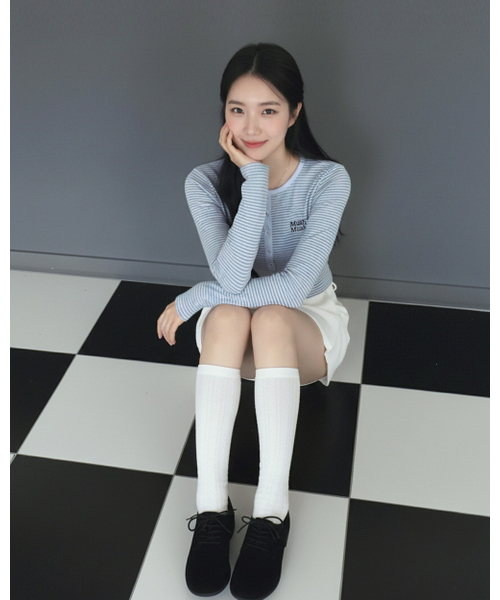 muahmuah（ムーアムーア）の「ヘンリーネックストライプステッチTシャツ[6色]（Tシャツ/カットソー・レディース・アイボリー/ブラック/グレー/ブルー/ブラウン/クリーム・FREE）」の19枚目の写真