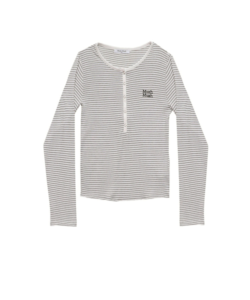 muahmuah（ムーアムーア）の「ヘンリーネックストライプステッチTシャツ[6色]（Tシャツ/カットソー・レディース・アイボリー/ブラック/グレー/ブルー/ブラウン/クリーム・FREE）」の10枚目の写真