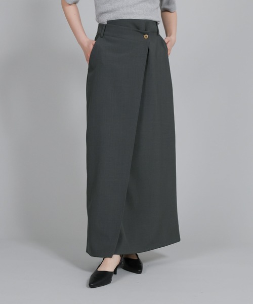 select MOCA Et(セレクトモカエト)の「【Et】Wrap Design I-Line Skirt(スカート・レディース・ベージュ/ダークグレー・FREE)」の1枚目の写真