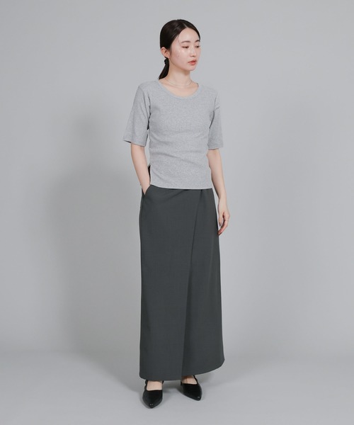 select MOCA Et(セレクトモカエト)の「【Et】Wrap Design I-Line Skirt(スカート・レディース・ベージュ/ダークグレー・FREE)」の6枚目の写真