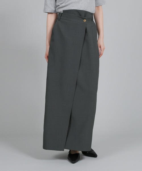 select MOCA Et(セレクトモカエト)の「【Et】Wrap Design I-Line Skirt(スカート・レディース・ベージュ/ダークグレー・FREE)」の5枚目の写真