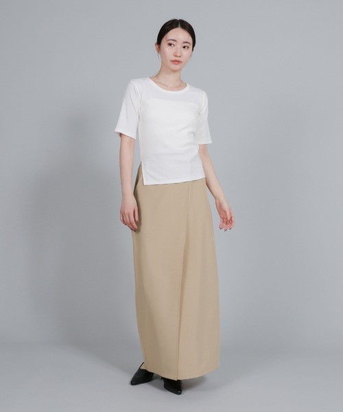 select MOCA Et(セレクトモカエト)の「【Et】Wrap Design I-Line Skirt(スカート・レディース・ベージュ/ダークグレー・FREE)」の4枚目の写真