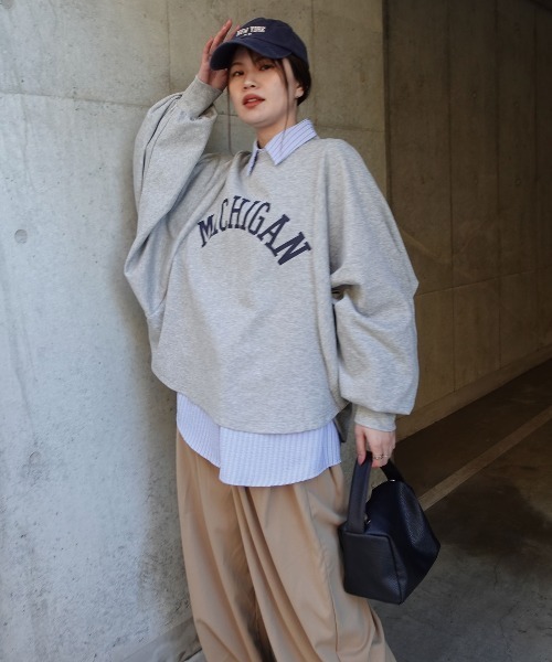 CORNERS（コーナーズ）の「MICHIGAN袖ボリュームドルマンTシャツ（スウェット・レディース・杢グレー/チャコールグレー/ネイビー/グレイッシュベージュ・FREE）」の3枚目の写真