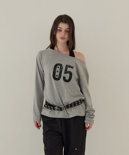 5OML(オーオーエムエル)の「ツーベイオフショルダー ロングスリーブ (ホルターネックセット)(メランジグレー)(Tシャツ/カットソー・レディース・グレー・FREE)」の1枚目の写真