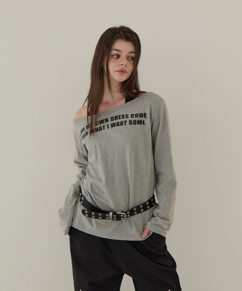 5OML(オーオーエムエル)の「ツーベイオフショルダー ロングスリーブ (ホルターネックセット)(メランジグレー)(Tシャツ/カットソー・レディース・グレー・FREE)」の2枚目の写真