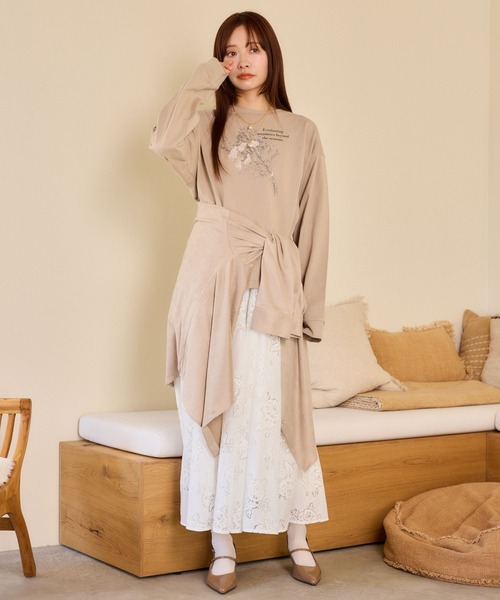 mysty woman(ミスティウーマン)の「レースキャミワンピシャツSET 659251(ワンピース・レディース・ブラック/オフホワイト・FREE)」の3枚目の写真