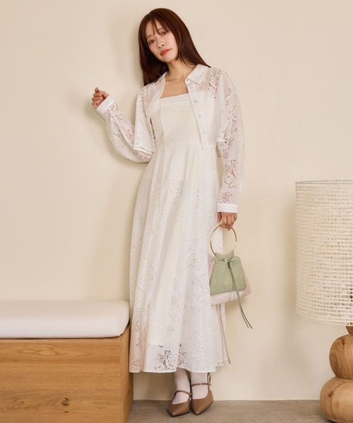 mysty woman(ミスティウーマン)の「レースキャミワンピシャツSET 659251(ワンピース・レディース・ブラック/オフホワイト・FREE)」の4枚目の写真