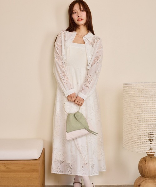 mysty woman(ミスティウーマン)の「レースキャミワンピシャツSET 659251(ワンピース・レディース・ブラック/オフホワイト・FREE)」の5枚目の写真