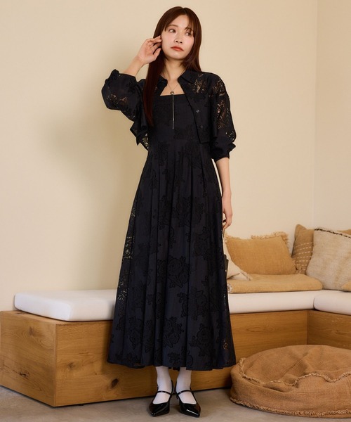 mysty woman(ミスティウーマン)の「レースキャミワンピシャツSET 659251(ワンピース・レディース・ブラック/オフホワイト・FREE)」の6枚目の写真