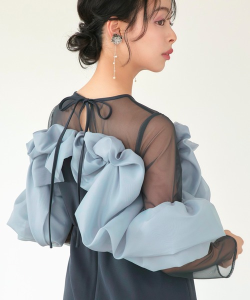 RUIRUE BOUTIQUE（ルイルエブティック）の「オケージョン 結婚式ドレス ｜ ボリュームラッフル フレアワンピース ドレス ｜ パーティードレス・オケージョンドレス・お呼ばれドレス・セレモニードレス・ワンピース（ドレス・レディース・チャコール/ブラック/ブラック×ベージュ・S/M/L）」の10枚目の写真