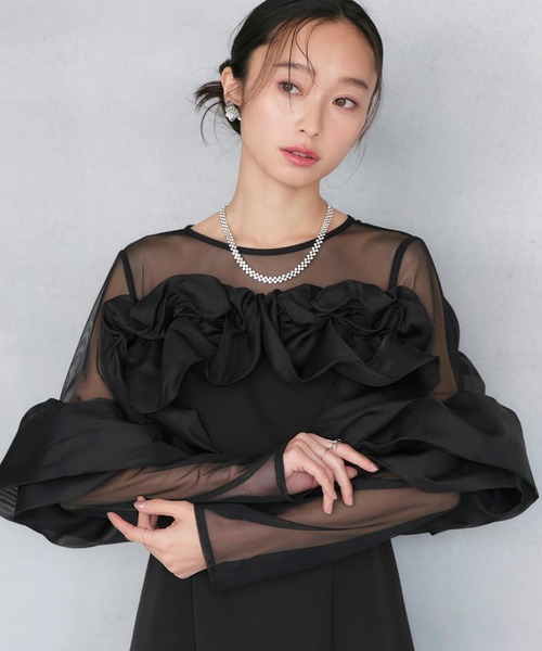 RUIRUE BOUTIQUE（ルイルエブティック）の「オケージョン 結婚式ドレス ｜ ボリュームラッフル フレアワンピース ドレス ｜ パーティードレス・オケージョンドレス・お呼ばれドレス・セレモニードレス・ワンピース（ドレス・レディース・チャコール/ブラック/ブラック×ベージュ・S/M/L）」の15枚目の写真