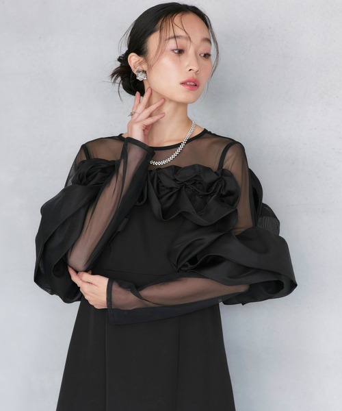 RUIRUE BOUTIQUE（ルイルエブティック）の「オケージョン 結婚式ドレス ｜ ボリュームラッフル フレアワンピース ドレス ｜ パーティードレス・オケージョンドレス・お呼ばれドレス・セレモニードレス・ワンピース（ドレス・レディース・チャコール/ブラック/ブラック×ベージュ・S/M/L）」の17枚目の写真