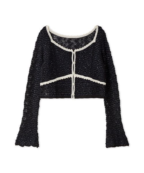 SNIDEL（スナイデル）の「クロシェニットトップス（ニット/セーター・レディース・その他/イエロー/ネイビー・F）」の2枚目の写真