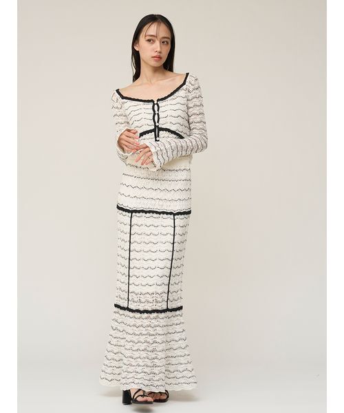 SNIDEL（スナイデル）の「クロシェニットトップス（ニット/セーター・レディース・その他/イエロー/ネイビー・F）」の6枚目の写真