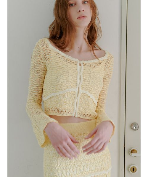 SNIDEL（スナイデル）の「クロシェニットトップス（ニット/セーター・レディース・その他/イエロー/ネイビー・F）」の3枚目の写真