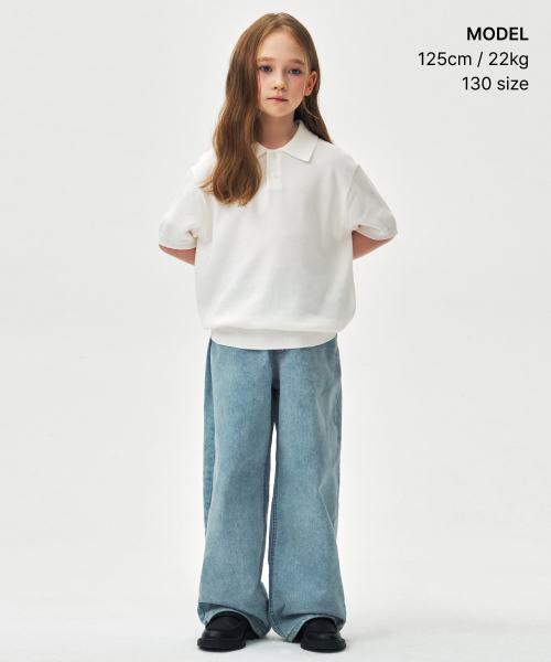 MUSINSA STANDARD KIDS（ムシンサスタンダードキッズ）の「エクストラワイドデニムパンツ [ライトインディゴ]（デニムパンツ・レディース・その他・110/120/130/140/150/160）」の2枚目の写真