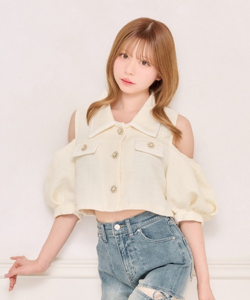 完売 ルネ パフスリーブ ビジュー/パール付Tシャツ ロゴ刺繍パールビジューTシャツ[mf002] | レディースファッション通販