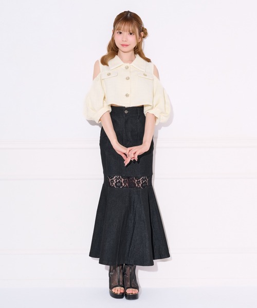 apres jour(アプレジュール)の「ビジューボタンパフスリーブツイードトップス(シャツ/ブラウス・レディース・ブラック/ライトブルー/ピンクベージュ/オフホワイト/ミント・フリー/X-LARGE)」の12枚目の写真