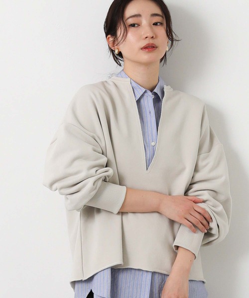 Gready Brilliant(グレディブリリアン)の「LU裏毛キーネックカットソー(Tシャツ/カットソー・レディース・グレイッシュベージュ/チャコールグレー/オフホワイト・38)」の3枚目の写真