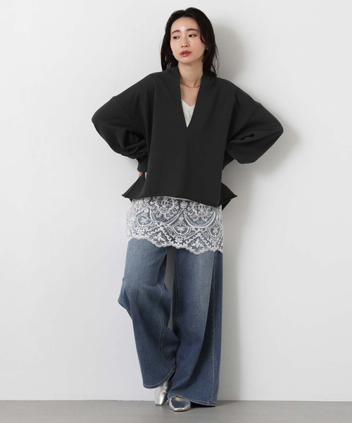 Gready Brilliant(グレディブリリアン)の「LU裏毛キーネックカットソー(Tシャツ/カットソー・レディース・グレイッシュベージュ/チャコールグレー/オフホワイト・38)」の15枚目の写真